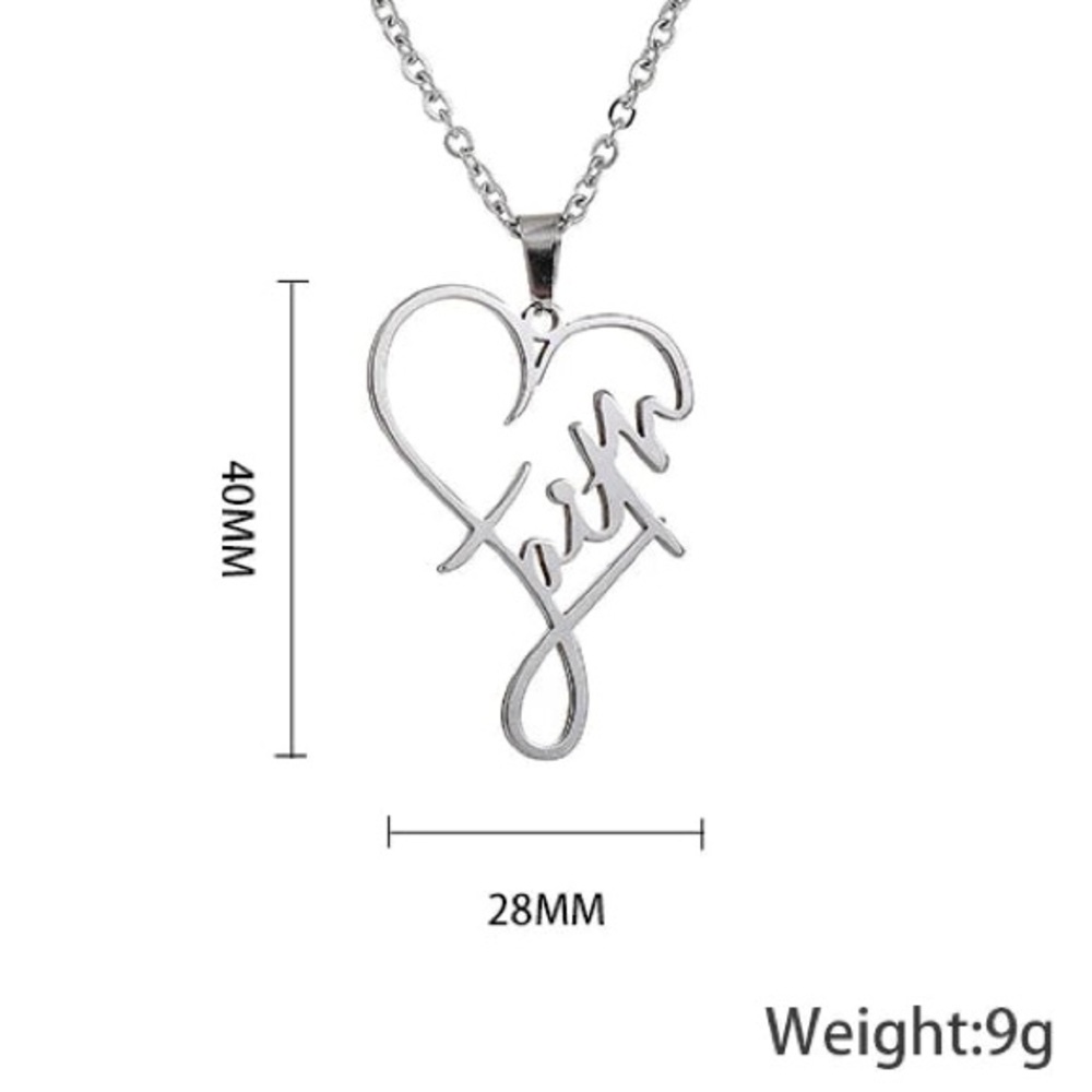 New Silver Stainless Steel Christian Faith Cursive Heart Minimalist Necklace - Picture 9 of 15